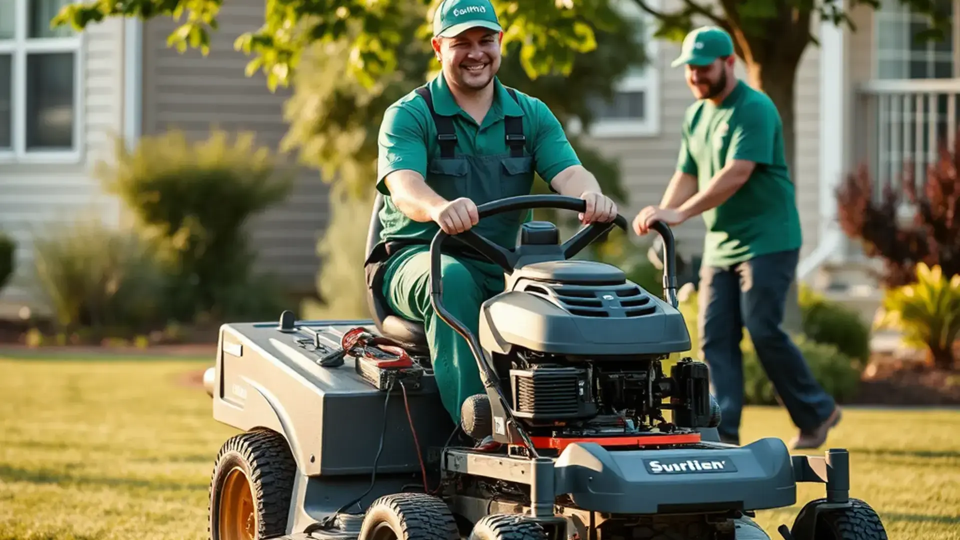 Lawnworks team working on a beautiful lawn